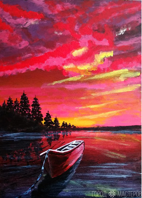 Картина акрилом Закат на озере
