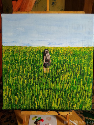 Картина акрилом Рапсовое поле