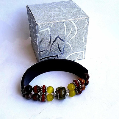 Кожаный браслет с натуральными камнями - 3