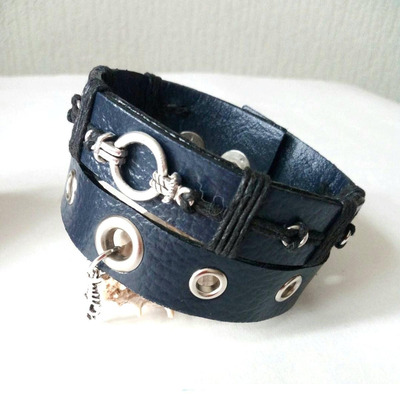 Из натуральной кожи двойной браслет "Морской" - 2