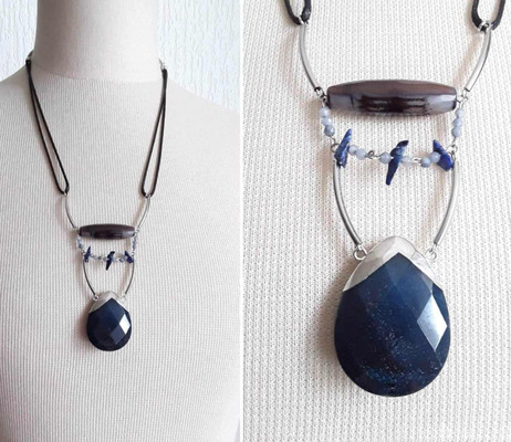 Лазурит, аметист колье и серьги - 2