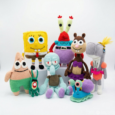Вязаные игрушки Губка Боб,Мистер Краб,Перл,Сенди,планктон - 3