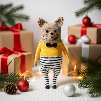 Вязаный мишка 31 см. Ручная работа