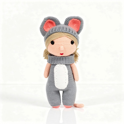 Вязаная девочка в костюме мышки . 23 см - 7