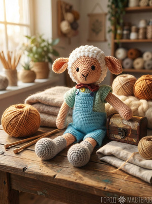 Вязаный барашек крючком 38 см. Ручная работа