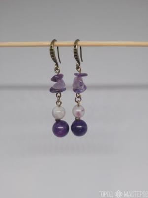 Серьги "Фиалки" с аметистом и джаспером
