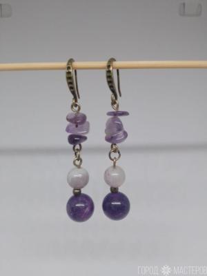 Серьги "Фиалки" с аметистом и джаспером - 5