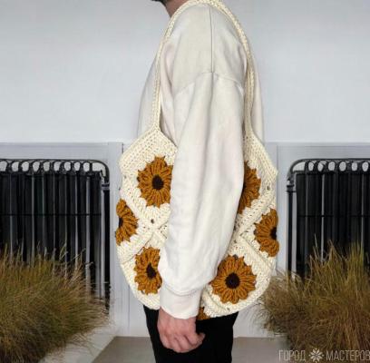 Сумка вязанная Подсолнух шоппер - 3