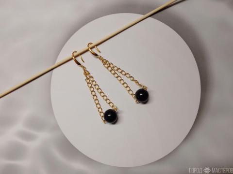 Серьги "Ночной шик" с черным агатом - 2