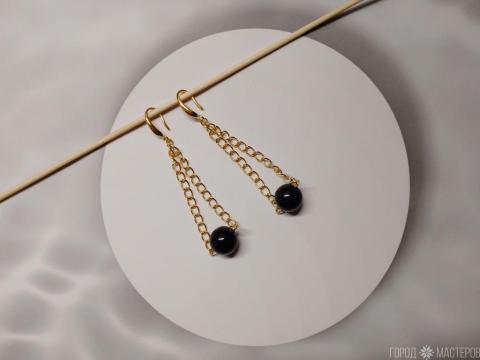 Серьги "Ночной шик" с черным агатом - 3