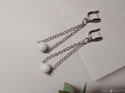 Серьги "Сияние луны" с натуральным белым агатом - 4