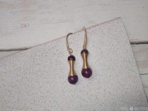 Серьги "гранатовый блеск" с натуральным гранатом