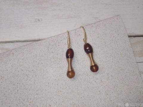 Серьги с натуральным тигровым глазом ШАРМ