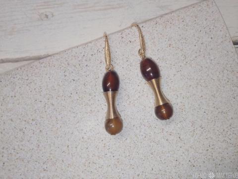 Серьги с натуральным тигровым глазом ШАРМ - 4