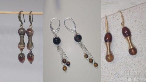 Серьги с натуральным тигровым глазом ручной работы