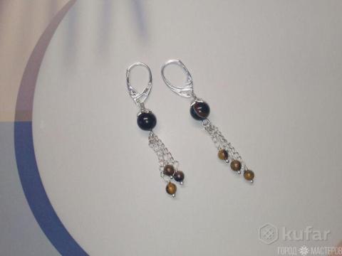 Серьги с натуральным тигровым глазом ручной работы - 3