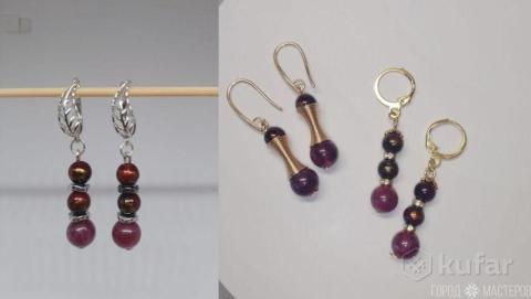 Серьги с натуральным гранатом ручной работы