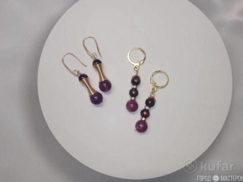 Серьги с натуральным гранатом ручной работы - 3