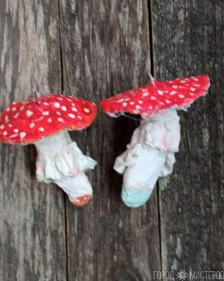 Сказочные грибы мухоморы с лицами. Ватные игрушки - 4
