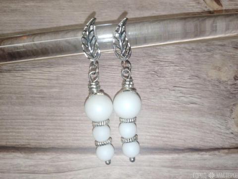 Серьги "Белоснежная нежность" с натуральным агатом