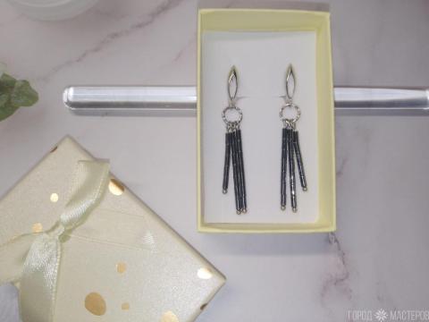 Серьги "Темный блеск" с гематитом