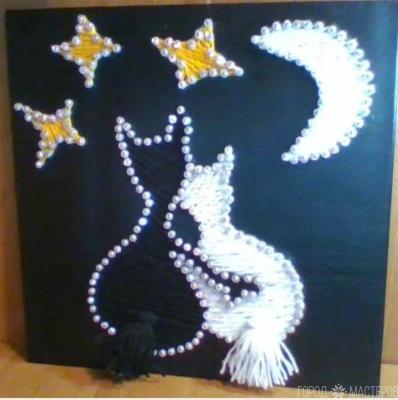 Дуэт - цена за 2 панно "Котики на крыше" в технике "Стринг арт" - 2