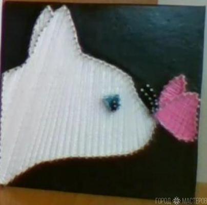 Панно "Котик с бабочкой" в технике String – Art\ Стринг арт (нитки и гвозди)