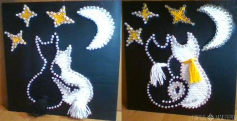 Дуэт - цена за 2 панно "Котики на крыше" в технике "Стринг арт"