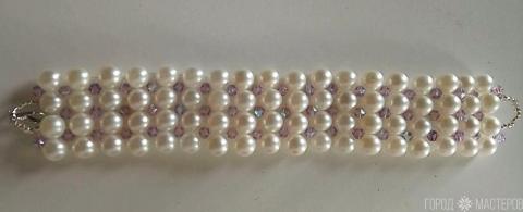 Браслет жемчуг с гранёнными кристаллами фуксия\В подарочной упаковке +15 бел. руб.