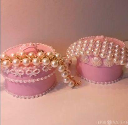 Браслет жемчуг с гранёнными кристаллами фуксия\В подарочной упаковке +15 бел. руб. - 4