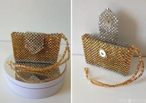 КАРТХОЛДЕР из дорогостоящих качественных бусин (серебро - золото) магнитная застёжка