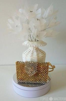 КАРТХОЛДЕР из дорогостоящих качественных бусин (серебро - золото) магнитная застёжка - 4