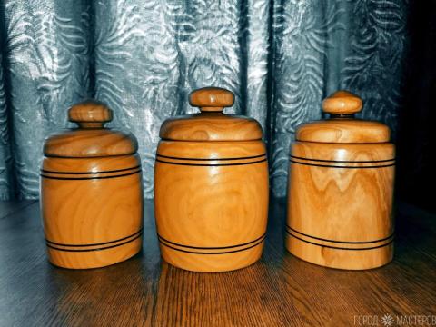 Бочонки - набор (ясень ) для сахара, соли, мёда.