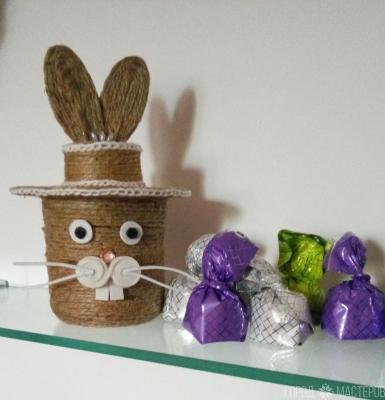 Дуэтик (Зайка - копилочка и Зайка - конфетник) из джута (цена за пару) полностью ручная работа. - 2