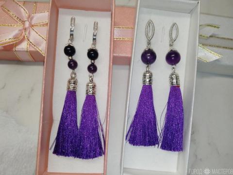 Серьги с натуральным аметистом и кисточками - 2
