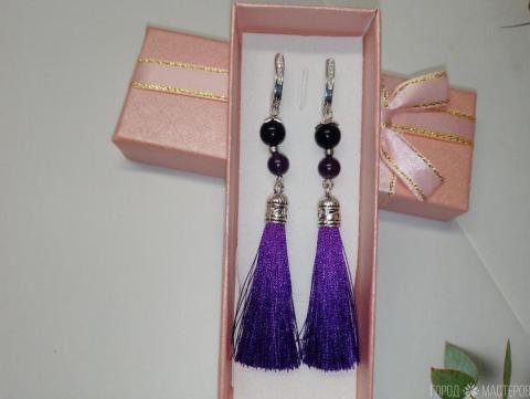 Серьги с натуральным аметистом и кисточками - 3