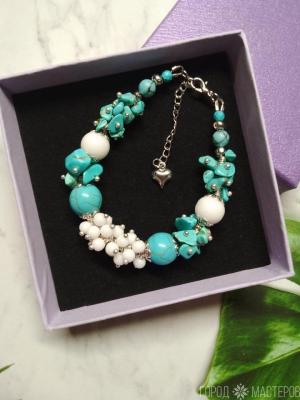 БРАСЛЕТ С БЕЛЫМ АГАТОМ И БИРЮЗОЙ - 2