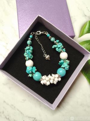 БРАСЛЕТ С БЕЛЫМ АГАТОМ И БИРЮЗОЙ - 3