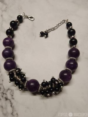 БРАСЛЕТ С АМЕТИСТОМ И ЧЕРНЫМ АГАТОМ - 5
