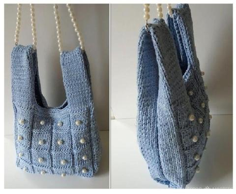 #diy \Молодёжная сумка-ШОППЕР\спицами -с бусинами - жемчуг\подробней в описании