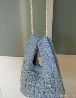#diy \Молодёжная сумка-ШОППЕР\спицами -с бусинами - жемчуг\подробней в описании - 3