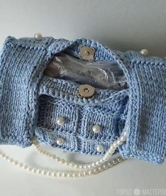 #diy \Молодёжная сумка-ШОППЕР\спицами -с бусинами - жемчуг\подробней в описании - 4
