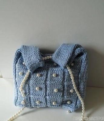 #diy \Молодёжная сумка-ШОППЕР\спицами -с бусинами - жемчуг\подробней в описании - 5