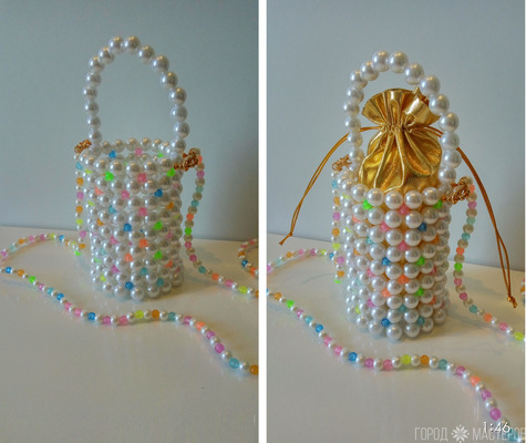 DIY-  Клатч из жемчужных бусин и бусин светящихся в темноте разноцветных. См видео в описании - 2