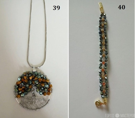 Кулон из бусин "Дерево жизни" - цепь змейка из нержавеющей стали \ браслет из таких же бусин