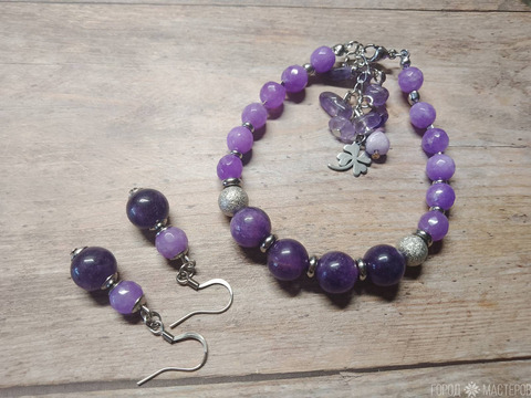 ШИКАРНЫЙ БРАСЛЕТ ИЗ АМЕТИСТА И СИРЕНЕВОГО АГАТА - 2