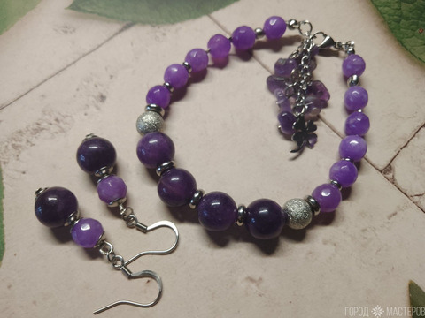 ШИКАРНЫЙ БРАСЛЕТ ИЗ АМЕТИСТА И СИРЕНЕВОГО АГАТА - 4