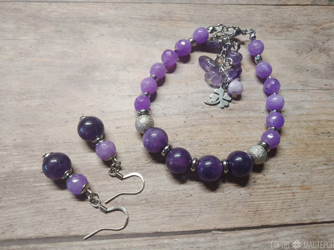 ШИКАРНЫЙ БРАСЛЕТ ИЗ АМЕТИСТА И СИРЕНЕВОГО АГАТА - 5