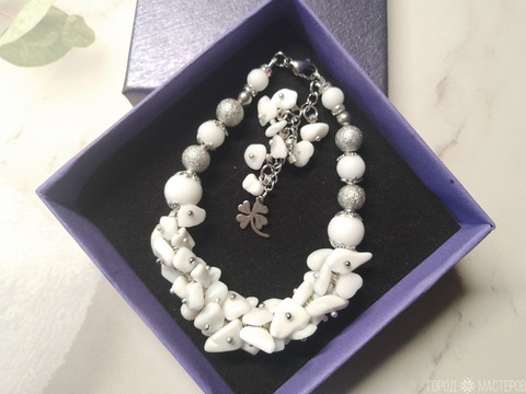 ШИКАРНЫЙ БРАСЛЕТ ИЗ БЕЛОГО АГАТА - 5