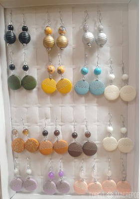 СЕРЬГИ С НАТУРАЛЬНЫМИ КАМНЯМИ И ДЕРЕВЯННЫМИ КРУГЛЫМИ ШАРМАМИ - 3